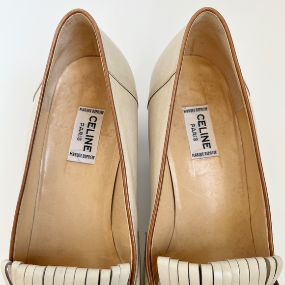 Vintage Cream Celine Heeled Loafers with Gold Chain IT 40 - Picture 7 of 14